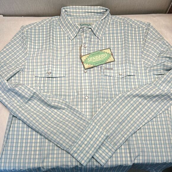 Sendero Provision Co Confluence Tech Shirt Sz XL Blue White Long Sleeve Snap But - Picture 7 of 8